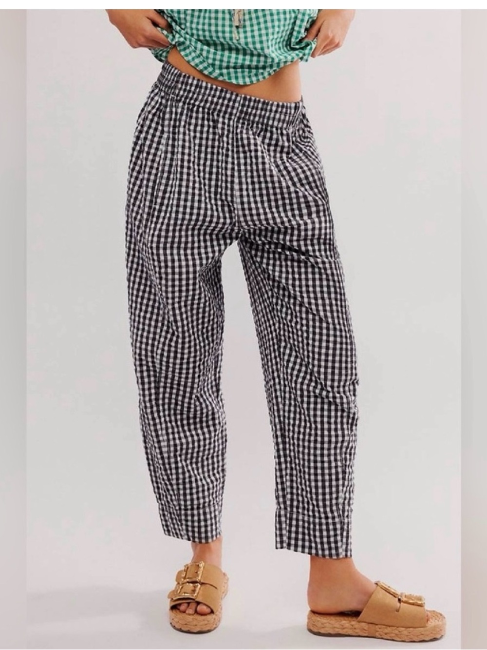 Free People Black & White Gingham Cropped Pants